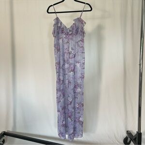 Formfit Vintage Floral Lilac Purple Maxi Nightgown Ruffle Detail